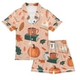 thumbnail image 1 of FORMRS Niños Short Sleeve Top and Pants Pajama Set Unisex Satin 2-Piece Sleepwear, Sizes 13-14Y, Pink Fall Coffee, 1 of 8