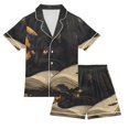 thumbnail image 1 of FORMRS Kids Satin Short Sleeve Pajama Set Unisex Top and Pants Soft 2-Piece Sleepwear, Sizes 13-14Y, Retro Halloween Cat, 1 of 8