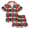 thumbnail image 1 of FORMRS Kids Short Sleeve Top and Pants Pajama Set Unisex Satin 2-Piece Sleepwear, Sizes 13-14Y, Vibrant Red Tartan Pattern, 1 of 8