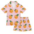 thumbnail image 1 of FORMRS Kids Short Sleeve Top and Pants Pajama Set Unisex Satin 2-Piece Sleepwear, Sizes 5-6Y, Cute Oranges, 1 of 8