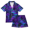 thumbnail image 1 of FORMRS Kids Short Sleeve Top and Pants Pajama Set Unisex Satin 2-Piece Sleepwear, Sizes 5-6Y, Dark Mushrooms Pattern, 1 of 8