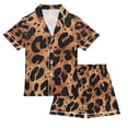 thumbnail image 1 of FORMRS Kids Short Sleeve Top and Pants Pajama Set Unisex Satin 2-Piece Sleepwear, Sizes 5-6Y, Leopard Pattern, 1 of 8