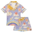 thumbnail image 1 of FORMRS Kids Short Sleeve Top and Pants Pajama Set Unisex Satin 2-Piece Sleepwear, Sizes 5-6Y, Purple Clouds, 1 of 8