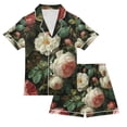 thumbnail image 1 of FORMRS Kids Short Sleeve Top and Pants Pajama Set Unisex Satin 2-Piece Sleepwear, Sizes 5-6Y, White and Pink Roses, 1 of 8