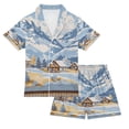 thumbnail image 1 of FORMRS Kids Short Sleeve Top and Pants Pajama Set Unisex Satin 2-Piece Sleepwear, Sizes 5-6Y, Winter Mountain, 1 of 8