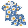 thumbnail image 1 of FORMRS Niños Short Sleeve Top and Pants Pajama Set Unisex Satin 2-Piece Sleepwear, Sizes 7-8Y, Cute Fried Eggs, 1 of 8