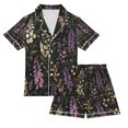thumbnail image 1 of FORMRS Kids Short Sleeve Top and Pants Pajama Set Unisex Satin 2-Piece Sleepwear, Sizes 7-8Y, Purple Floral Pattern, 1 of 8