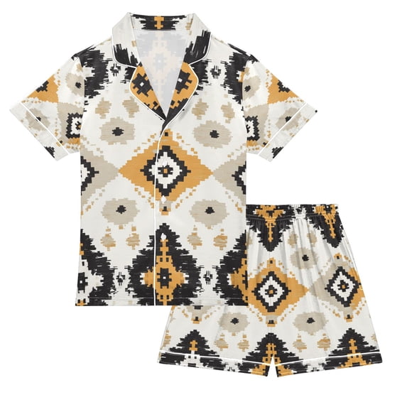 FORMRS Niños Short Sleeve Top and Pants Pajama Set Unisex Satin 2-Piece Sleepwear, Sizes 7-8Y, White and Black