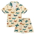 thumbnail image 1 of FORMRS Kids Satin Short Sleeve Pajama Set Unisex Top and Pants Soft 2-Piece Sleepwear, Sizes 9-10Y, Brown Cartoon Planes Pattern, 1 of 8