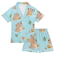 thumbnail image 1 of FORMRS Niños Short Sleeve Top and Pants Pajama Set Unisex Satin 2-Piece Sleepwear, Sizes 9-10Y, Cartoon Capybaras Pattern, 1 of 8