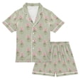 thumbnail image 1 of FORMRS Kids Short Sleeve Top and Pants Pajama Set Unisex Satin 2-Piece Sleepwear, Sizes 9-10Y, Green Wildflowers Pattern, 1 of 8