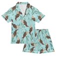 thumbnail image 1 of FORMRS Kids Short Sleeve Top and Pants Pajama Set Unisex Satin 2-Piece Sleepwear, Sizes 9-10Y, Swimming Otters Pattern, 1 of 8