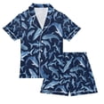 thumbnail image 1 of FORMRS Kids Short Sleeve Top and Pants Pajama Set Unisex Satin 2-Piece Sleepwear, Sizes 9-10Y, Watercolor Shark Pattern, 1 of 8