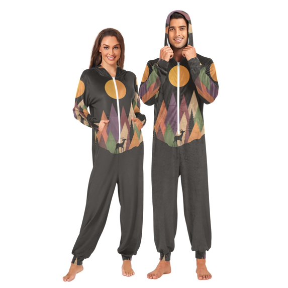 FORMRS Onesies Pajama for Adults Unisex Hoodie Winter Jumpsuit One Piece Sleepwear, Sizes S-2XL, Abstract Mountain