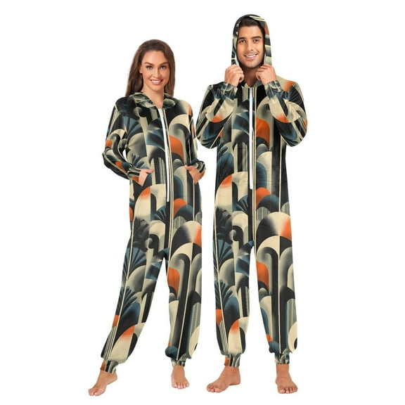 FORMRS Onesies Pajama for Adults Unisex Hoodie Winter Jumpsuit One Piece Sleepwear, Sizes S-2XL, Art Leaves Pattern