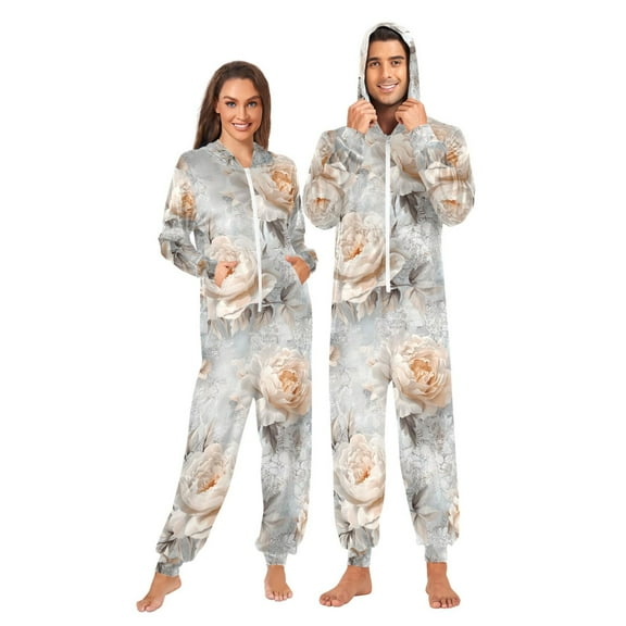 FORMRS Onesies Pajama for Adults Unisex Hoodie Winter Jumpsuit One Piece Sleepwear, Sizes S-2XL, Beautiful Floral