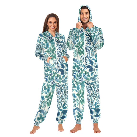 FORMRS Onesies Pajama for Adults Unisex Hoodie Winter Jumpsuit One Piece Sleepwear, Sizes S-2XL, Beautiful Leaves Pattern