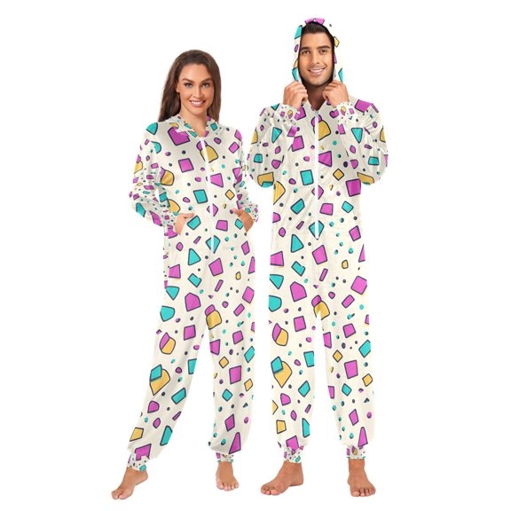 FORMRS Onesies Pajama for Adults Unisex Hoodie Winter Jumpsuit One Piece Sleepwear, Sizes S-2XL, Beige Retro Pattern