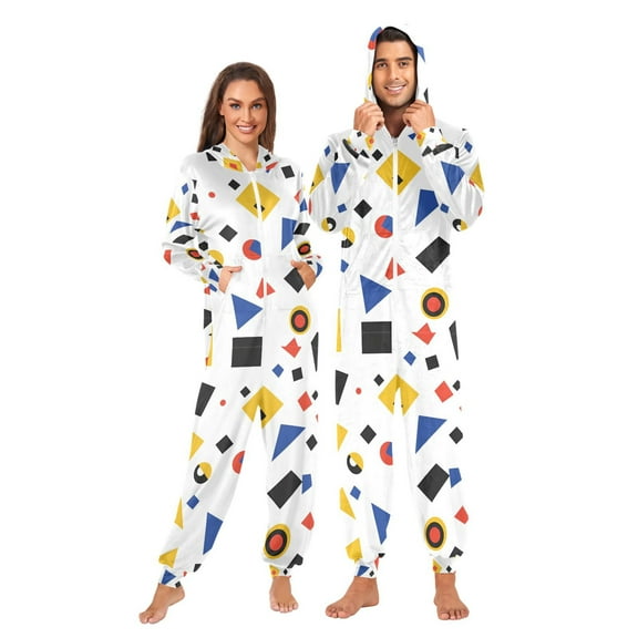 FORMRS Onesies Pajama for Adults Unisex Hoodie Winter Jumpsuit One Piece Sleepwear, Sizes S-2XL, Black Simple Shapes