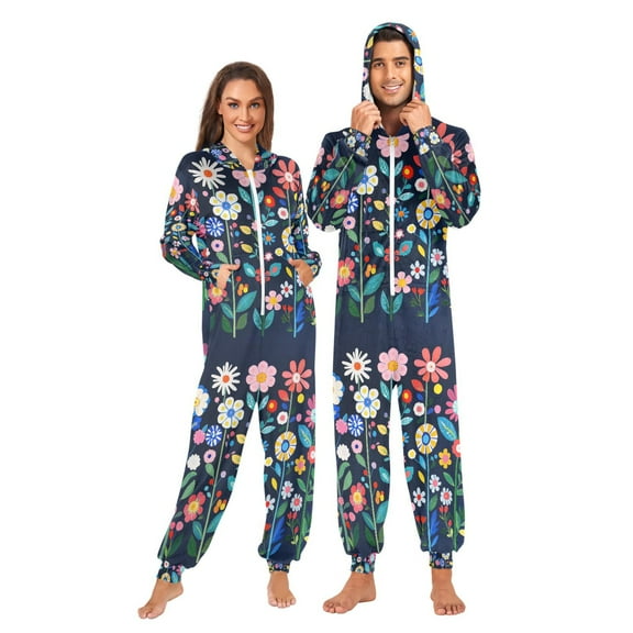 FORMRS Onesies Pajama for Adults Unisex Hoodie Winter Jumpsuit One Piece Sleepwear, Sizes S-2XL, Bloom Flowers