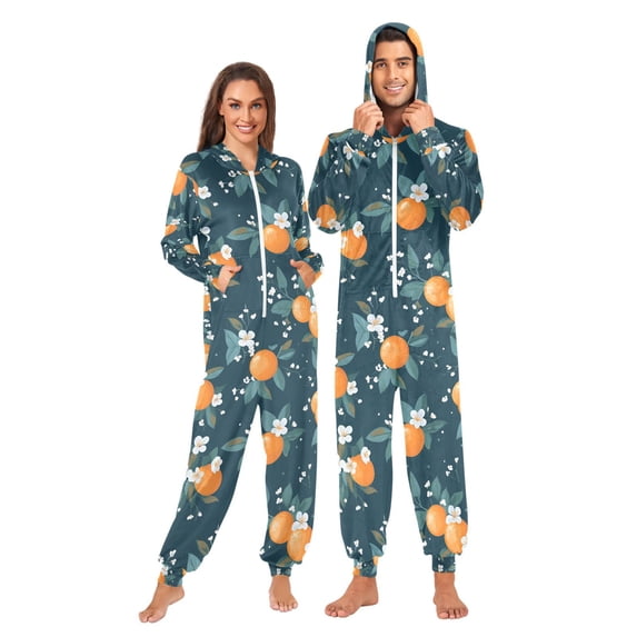 FORMRS Onesies Pajama for Adults Unisex Hoodie Winter Jumpsuit One Piece Sleepwear, Sizes S-2XL, Blue Oranges