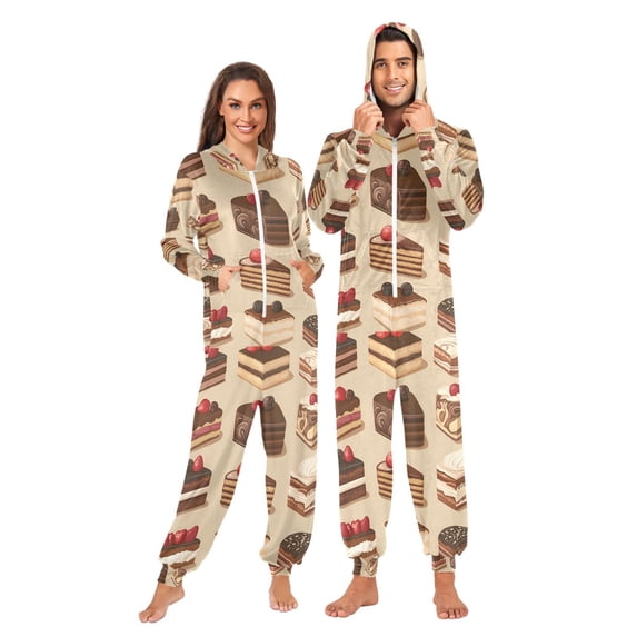 FORMRS Onesies Pajama for Adults Unisex Hoodie Winter Jumpsuit One Piece Sleepwear, Sizes S-2XL, Brown Cakes