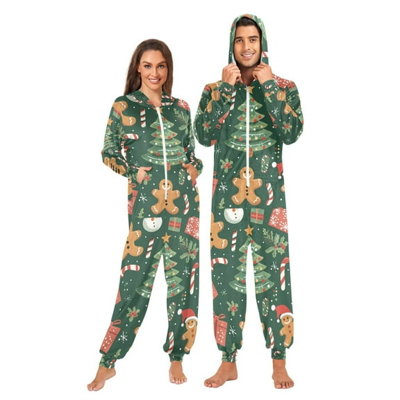 FORMRS Onesies Pajama for Adults Unisex Hoodie Winter Jumpsuit One Piece Sleepwear, Sizes S-2XL, Brown Christmas Gingerbread