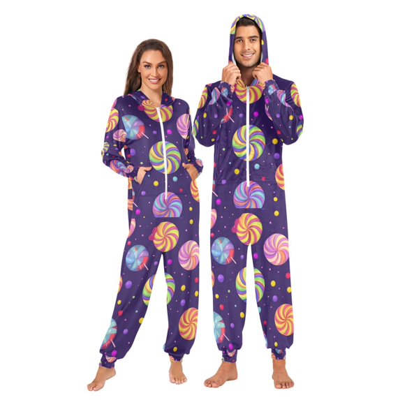 FORMRS Onesies Pajama for Adults Unisex Hoodie Winter Jumpsuit One Piece Sleepwear, Sizes S-2XL, Candy Cosmic Swirls