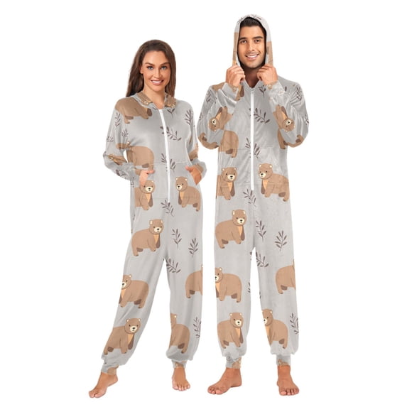FORMRS Onesies Pajama for Adults Unisex Hoodie Winter Jumpsuit One Piece Sleepwear, Sizes S-2XL, Cartoon Bear
