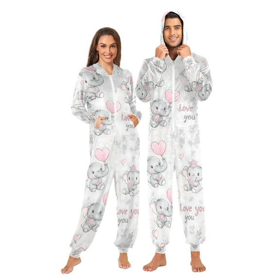 FORMRS Onesies Pajama for Adults Unisex Hoodie Winter Jumpsuit One Piece Sleepwear, Sizes S-2XL, Cartoon Elephant