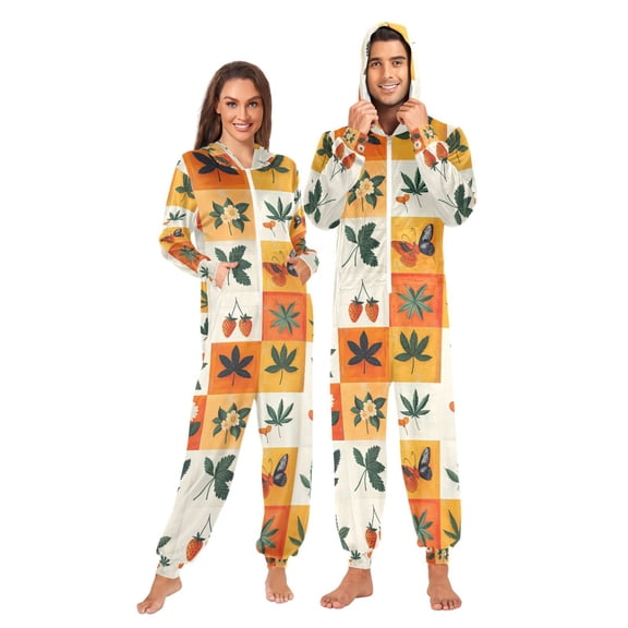 FORMRS Onesies Pajama for Adults Unisex Hoodie Winter Jumpsuit One Piece Sleepwear, Sizes S-2XL, Cartoon Plants