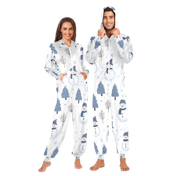 FORMRS Onesies Pajama for Adults Unisex Hoodie Winter Jumpsuit One Piece Sleepwear, Sizes S-2XL, Cartoon Snowmen