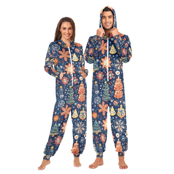 FORMRS Onesies Pajama for Adults Unisex Hoodie Winter Jumpsuit One Piece Sleepwear, Sizes S-2XL, Christmas Splendor
