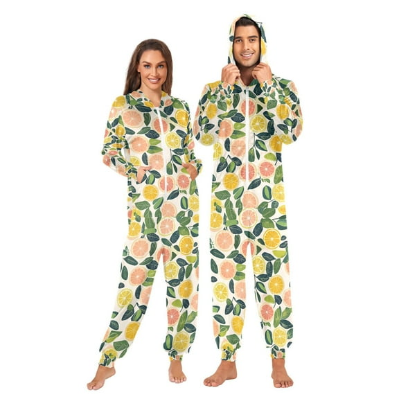 FORMRS Onesies Pajama for Adults Unisex Hoodie Winter Jumpsuit One Piece Sleepwear, Sizes S-2XL, Citrus Fruits