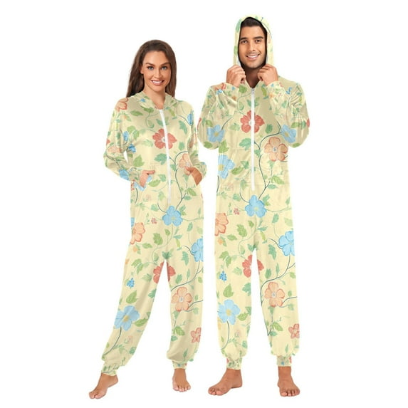 FORMRS Onesies Pajama for Adults Unisex Hoodie Winter Jumpsuit One Piece Sleepwear, Sizes S-2XL, Colorful Flower