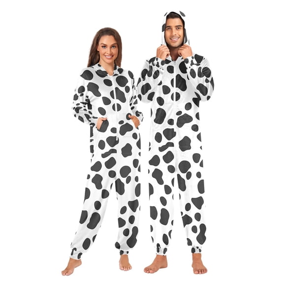FORMRS Onesies Pajama for Adults Unisex Hoodie Winter Jumpsuit One Piece Sleepwear, Sizes S-2XL, Cow Spots