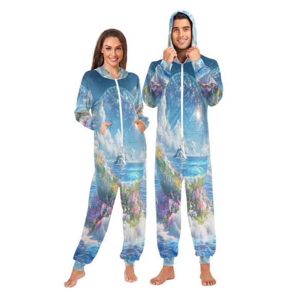 FORMRS Onesies Pajama for Adults Unisex Hoodie Winter Jumpsuit One Piece Sleepwear, Sizes S-2XL, Crystal Ocean
