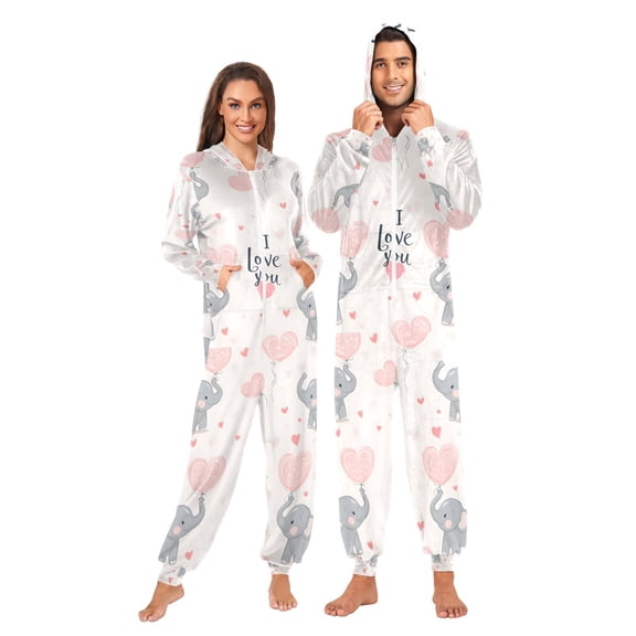 FORMRS Onesies Pajama for Adults Unisex Hoodie Winter Jumpsuit One Piece Sleepwear, Sizes S-2XL, Cute Elephant