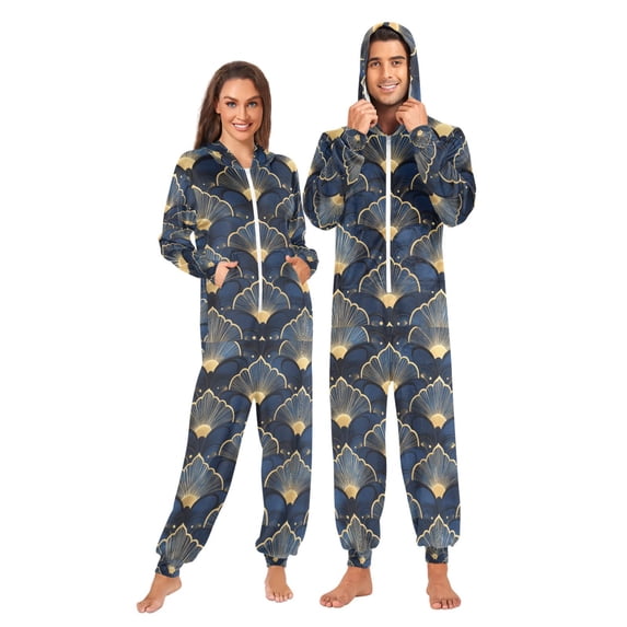 FORMRS Onesies Pajama for Adults Unisex Hoodie Winter Jumpsuit One Piece Sleepwear, Sizes S-2XL, Elegance Art Pattern