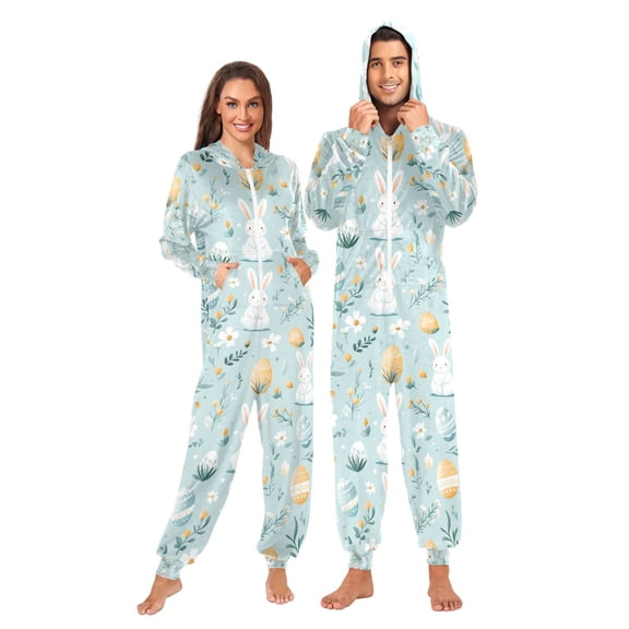 FORMRS Onesies Pajama for Adults Unisex Hoodie Winter Jumpsuit One Piece Sleepwear, Sizes S-2XL, Floral Easter