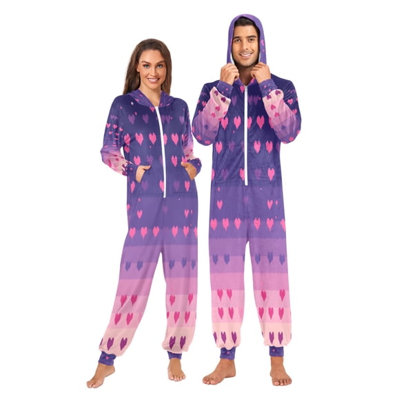 FORMRS Onesies Pajama for Adults Unisex Hoodie Winter Jumpsuit One Piece Sleepwear, Sizes S-2XL, Gradient Love