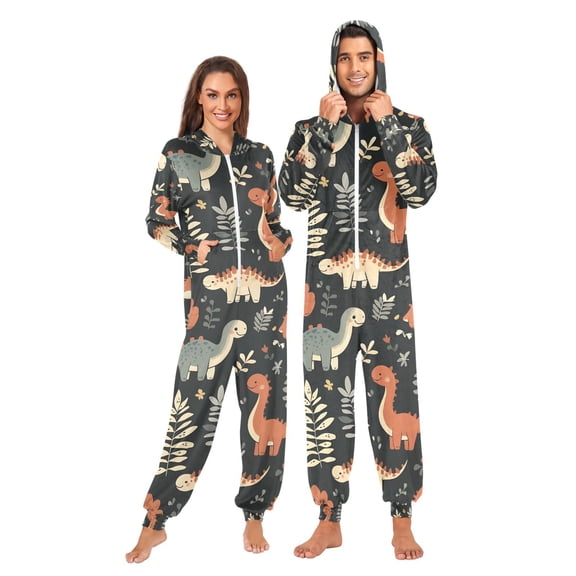 FORMRS Onesies Pajama for Adults Unisex Hoodie Winter Jumpsuit One Piece Sleepwear, Sizes S-2XL, Gray Dinosaur