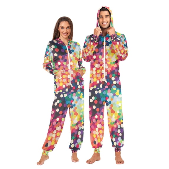 FORMRS Onesies Pajama for Adults Unisex Hoodie Winter Jumpsuit One Piece Sleepwear, Sizes S-2XL, Green Colorful Circles