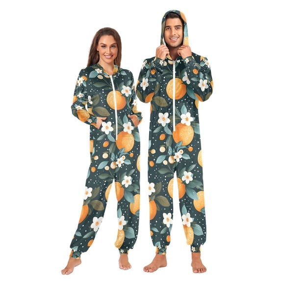 FORMRS Onesies Pajama for Adults Unisex Hoodie Winter Jumpsuit One Piece Sleepwear, Sizes S-2XL, Green Oranges