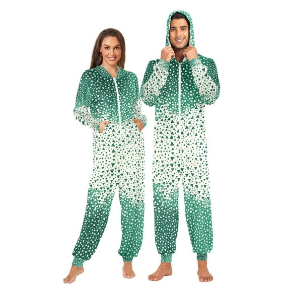 FORMRS Onesies Pajama for Adults Unisex Hoodie Winter Jumpsuit One Piece Sleepwear, Sizes S-2XL, Green and White Pattern