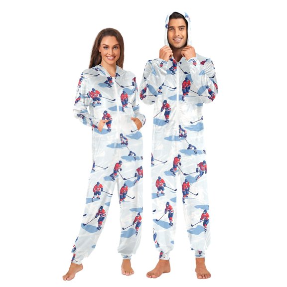 FORMRS Onesies Pajama for Adults Unisex Hoodie Winter Jumpsuit One Piece Sleepwear, Sizes S-2XL, Ice Rink