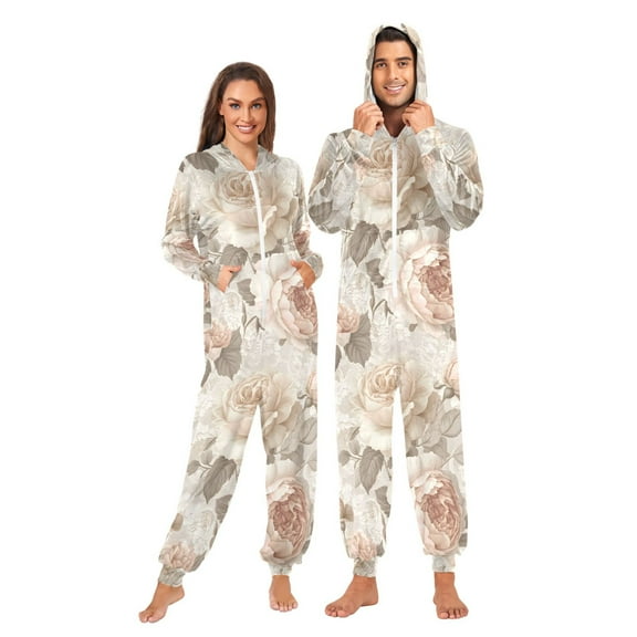 FORMRS Onesies Pajama for Adults Unisex Hoodie Winter Jumpsuit One Piece Sleepwear, Sizes S-2XL, Lace and Floral