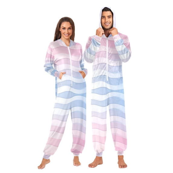 FORMRS Onesies Pajama for Adults Unisex Hoodie Winter Jumpsuit One Piece Sleepwear, Sizes S-2XL, Light Blue Gradient