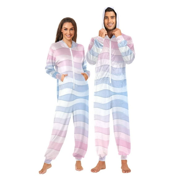 FORMRS Onesies Pajama for Adults Unisex Hoodie Winter Jumpsuit One Piece Sleepwear, Sizes S-2XL, Light Blue Gradient
