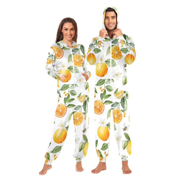 FORMRS Onesies Pajama for Adults Unisex Hoodie Winter Jumpsuit One Piece Sleepwear, Sizes S-2XL, Orange Bees